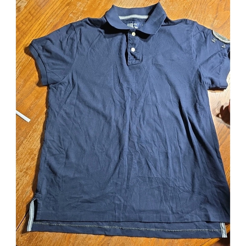 American Eagle Y2K Men's XLarge Navy Vintage Fit Graphic Polo Tee Shirt Preppy